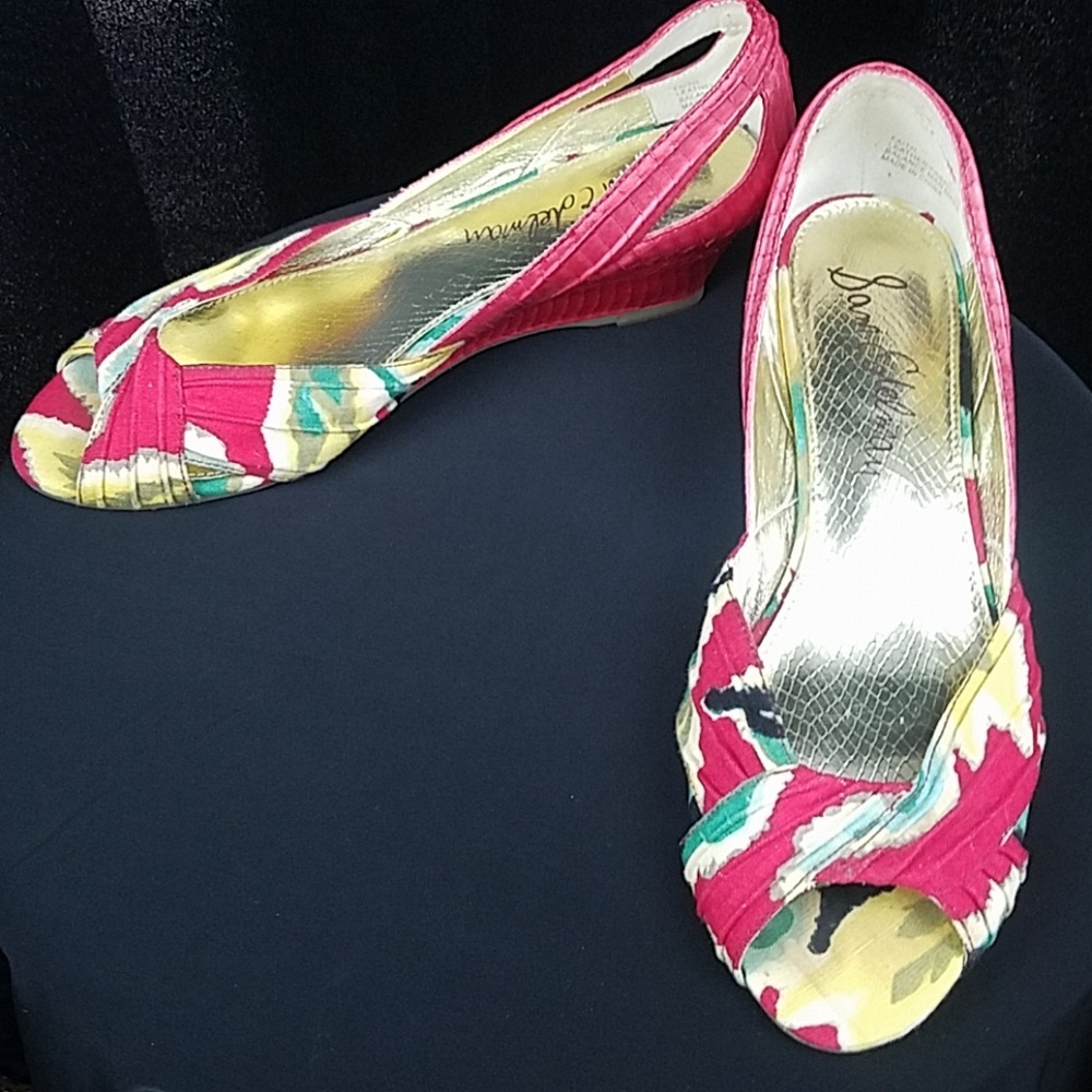 Sam Edelman Wedge Heel Open Toe Red Canvas Faith